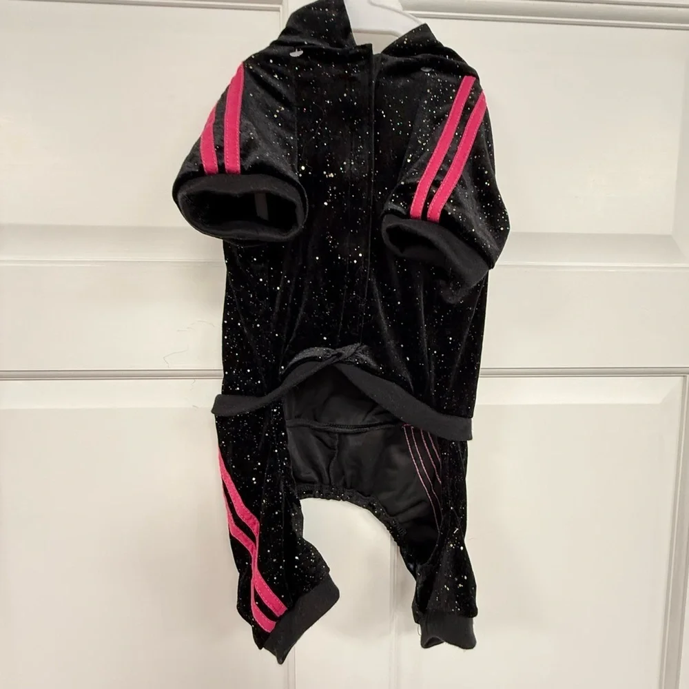 NWT FabDog Diva Velour Joggers Black & Pink Glitter Tracksuit M Fab Dog Dogs